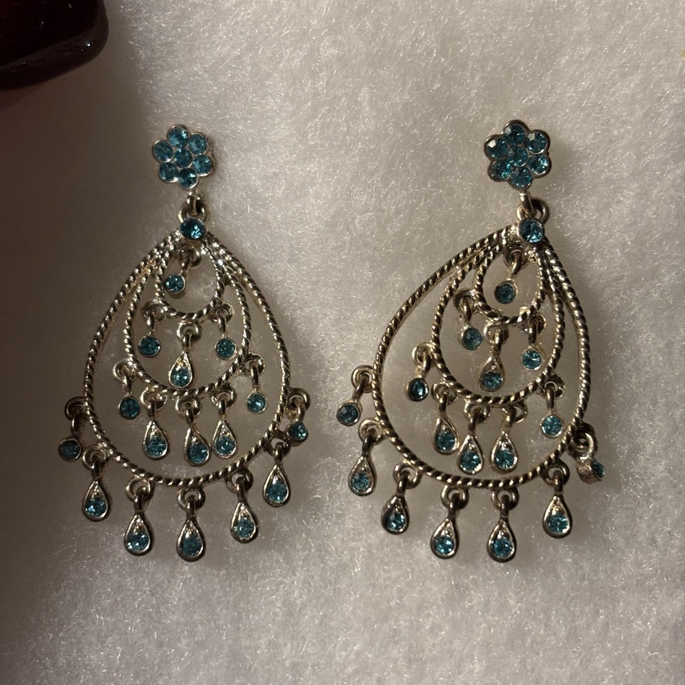 Elegant Silver and Blue Chandelier Earrings